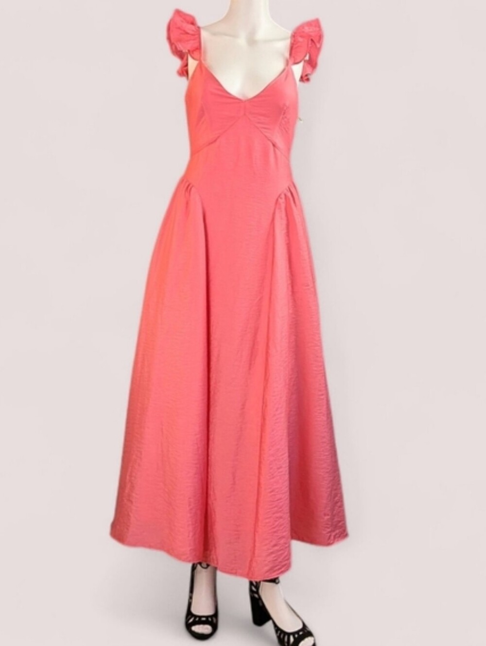 Chelsea 28 Flutter Cap Sleeve Spaghetti Strap Maxi-Dress "Pink Rapture" - Picture 4 of 16